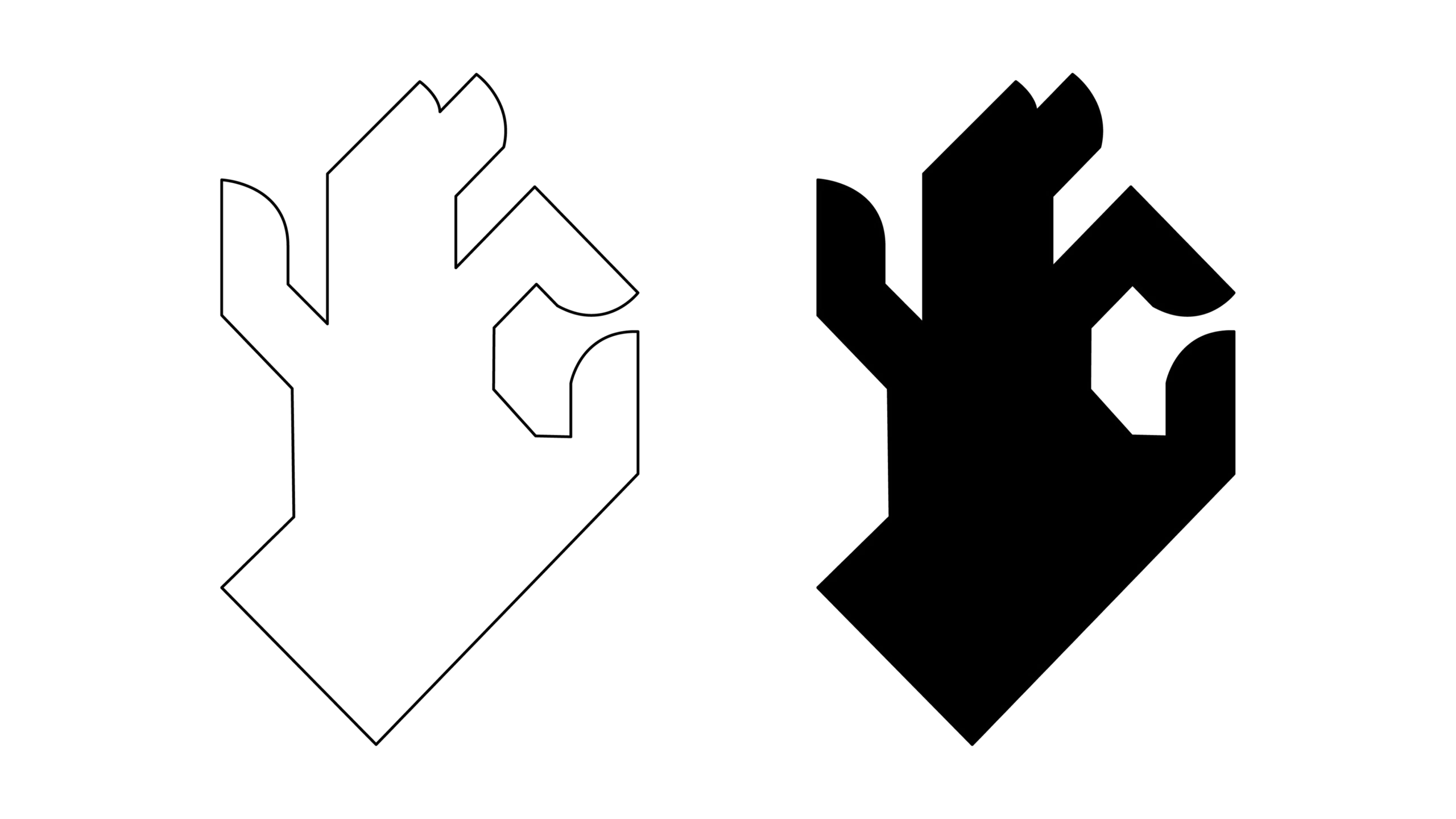 Image showing two illustrations of a hands making a "perfect" sign. One in black outline and one being black fill.