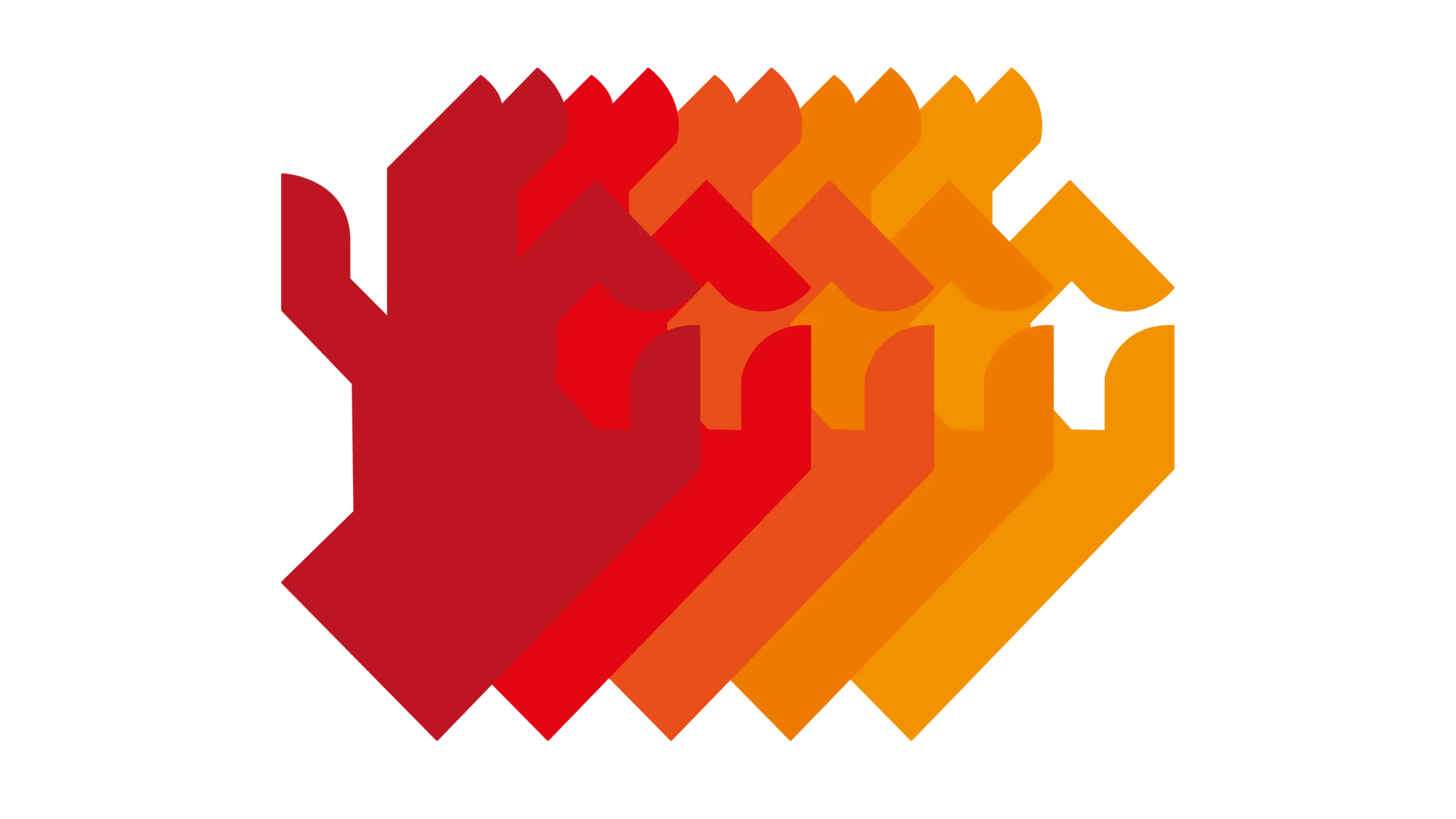 Image showing several illustrated hands in line. Gradient colours from red to orange.